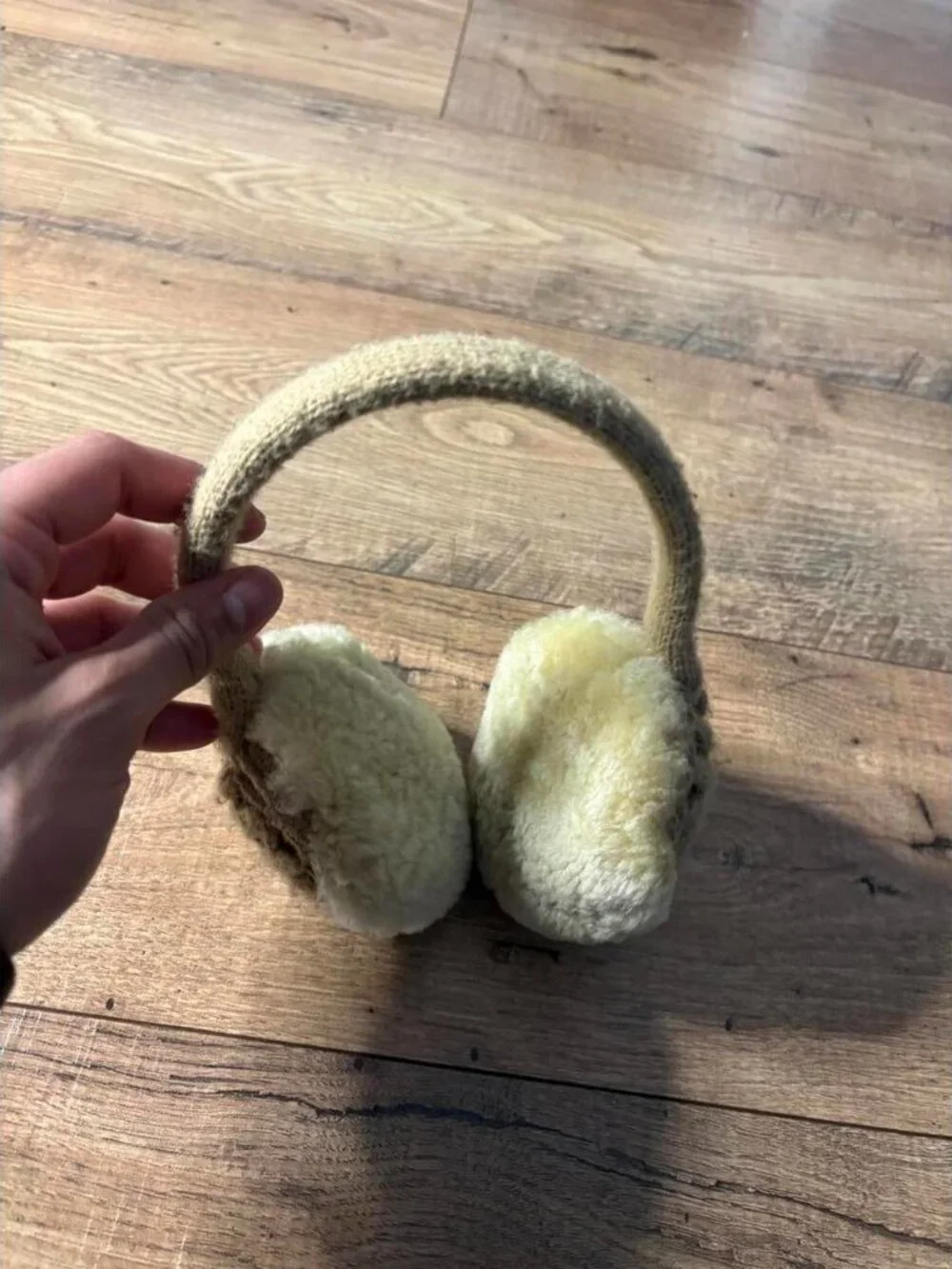 Cozy Beige Knit and Sherpa Earmuffs